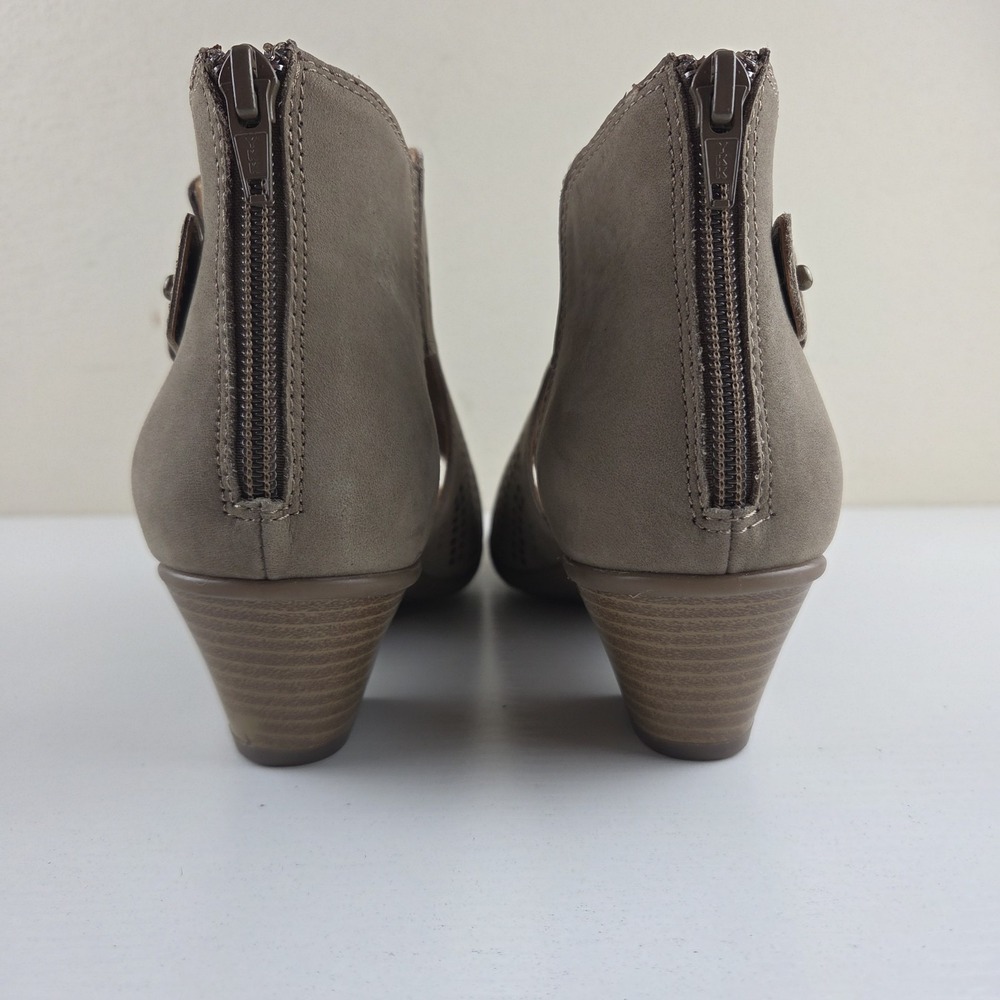Earth Keri Sandals Shoes Womens Taupe Perforated Block Heel Leather Zip Up 8.5 D - Picture 8 of 15
